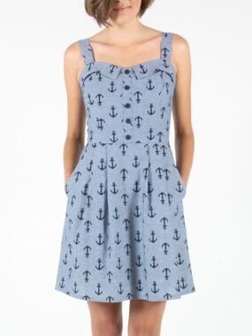 BIRDS OF NORTH AMERICA Motmot Sleeveless Anchor Print Blue Sundress